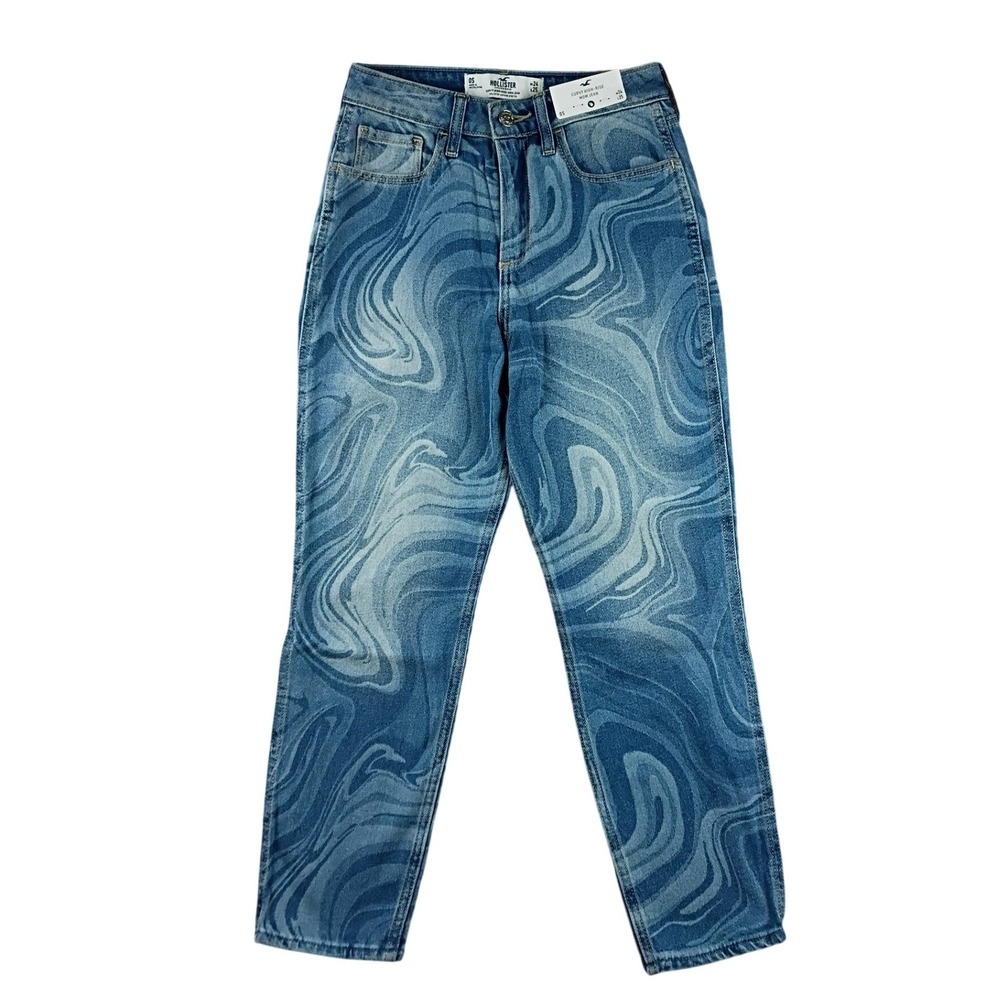 Hollister Curvy High-Rise Mom Jean Women 24X25 Blue Marble Swirl Print NWT 24x25